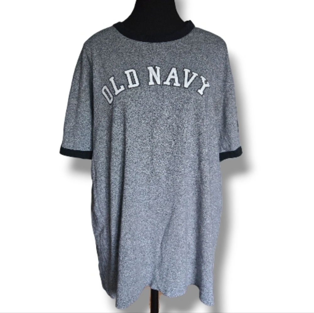 Men’s Gray Ringer Tee | Old Navy | Size L | #3 Sleeve Graphic | Cotton Blend